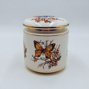 Keramos R Capodimonte Butterfly Lidded Candy Jar 4.5" Porcelain Dresser Trinket